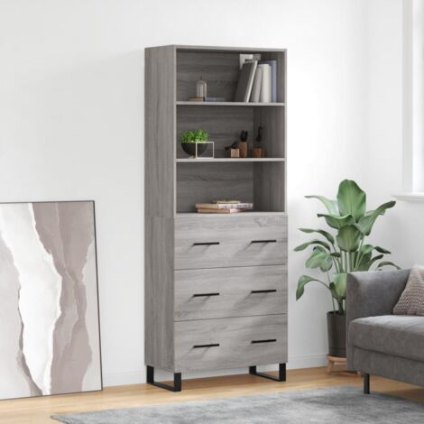 vidaXL Hochkommode Sonoma Grau 69,5x34x180 cm Holzwerkstoff