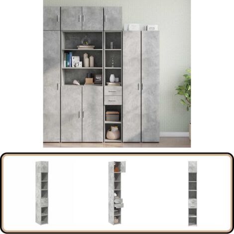 vidaXL Hochschrank Schmal Betongrau 30x42,5x225 cm Holzwerkstoff