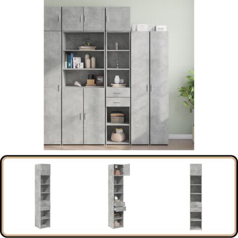 vidaXL Hochschrank Schmal Betongrau 40x42,5x225 cm Holzwerkstoff