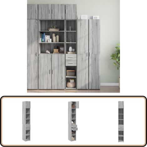 vidaXL Hochschrank Schmal Grau Sonoma 30x42,5x225 cm Holzwerkstoff