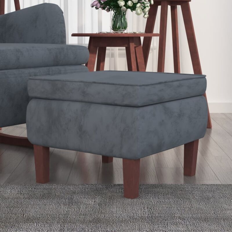 Hocker Mit Holzbeinen Dunkelgrau Samt - Vidaxl