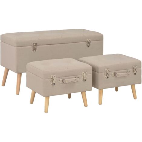 vidaXL Hocker mit Stauraum 3 Stk. Beige Stoff