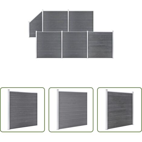 vidaXL Holz-Kunststoff-Zaun -  WPC Zaun-Set 5 Quadrate + 1 Schräge 965x186 cm Grau