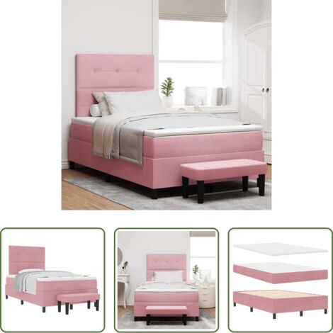 vidaXL Holzrahmen -  Boxspringbett mit Matratze mit Kopfteil Rosa 120 x 200 cm Samt