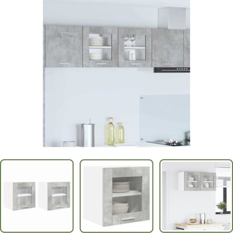 vidaXL Holzschrank -  Hängeschrank mit Speicher Riga 2 pcs Beton Grau 40 x 31 x 40 cm