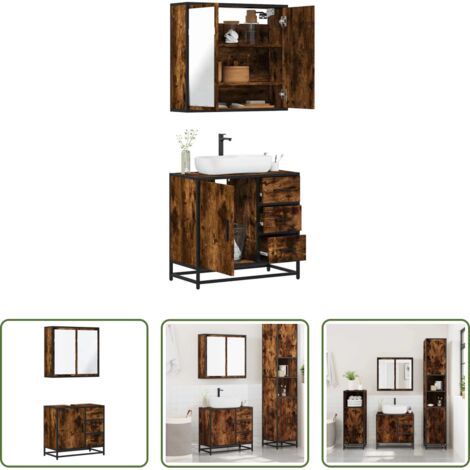 vidaXL Holzwerkstoff -  2-tlg. Badmöbel-Set Räuchereiche Holzwerkstoff