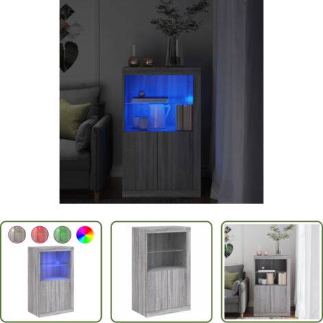 vidaXL Holzwerkstoff -  Beistellschrank mit LED-Leuchten Grau Sonoma Holzwerkstoff