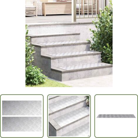 vidaXL Huella de escalera -  Peldaño Rectangular 2 pcs Plateado 80 x 30 cm Aluminio