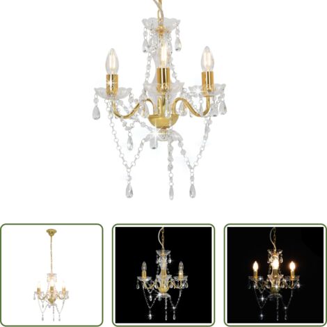 vidaXL Illuminazione a gocce -  Lampadario con Perline Dorato Tondo 3  E14
