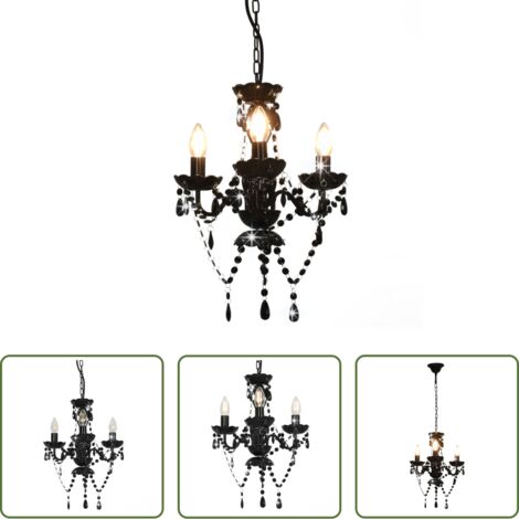 vidaXL Illuminazione a sospensione -  Lampadario con Perline Nero Tondo 3 E14