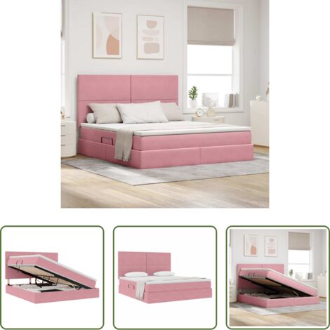 vidaXL Illuminazione LED -  Letto con contenitore e materasso Rosa 180 x 200 cm Velluto