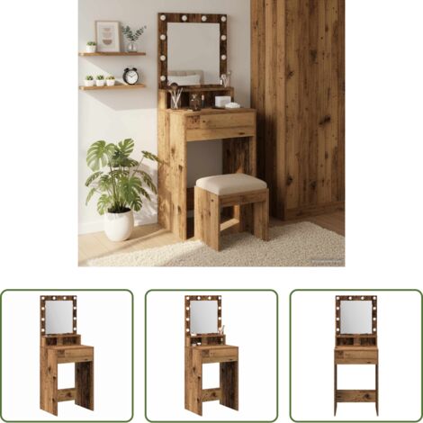 vidaXL Illuminazione LED -  Tavolo da Trucco con lo scaffale Legno vecchio 50 x 41 x 135 cm