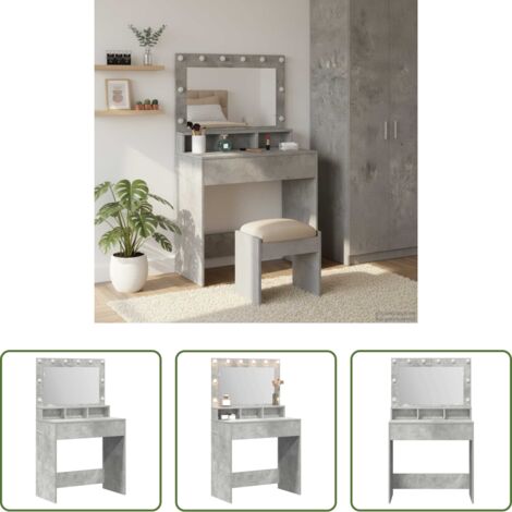 vidaXL Illuminazione LED -  Tavolo da Trucco con specchio Grigio cemento 75,5 x 41 x 135 cm