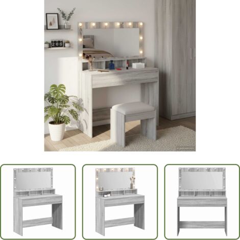 vidaXL Illuminazione LED -  Tavolo da Trucco con specchio Grigio Sonoma 100 x 41 x 135 cm