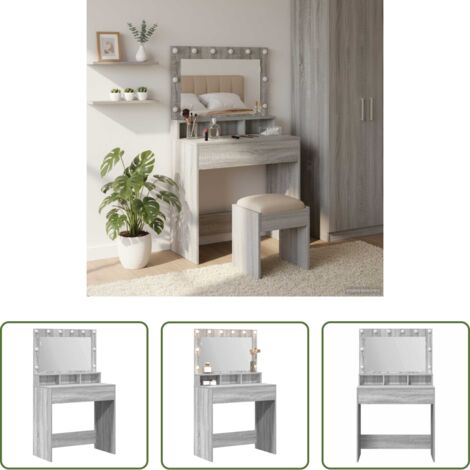 vidaXL Illuminazione LED -  Tavolo da Trucco con specchio Grigio Sonoma 75,5 x 41 x 135 cm