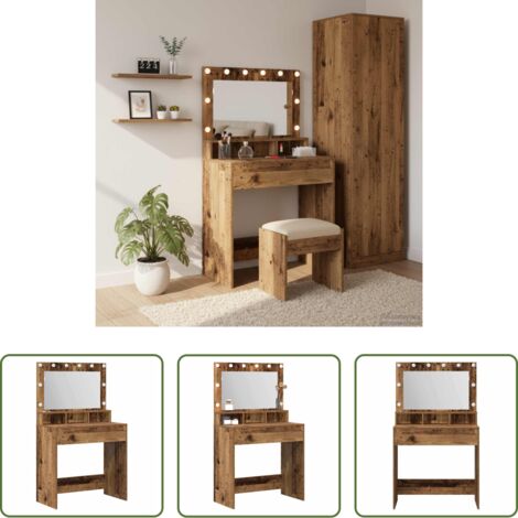 vidaXL Illuminazione LED -  Tavolo da Trucco con specchio Legno vecchio 75,5 x 41 x 135 cm