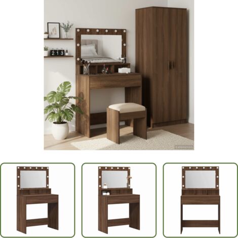 vidaXL Illuminazione LED -  Tavolo da Trucco con specchio Rovere Marrone 75,5 x 41 x 135 cm