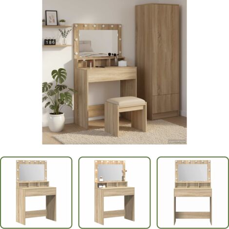 vidaXL Illuminazione LED -  Tavolo da Trucco con specchio Rovere Sonoma 75,5 x 41 x 135 cm