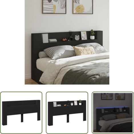 vidaXL Illuminazione LED -  Testiera Nero 200 x 16,5 x 103,5 cm Legno multistrato