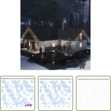 vidaXL Iluminación decorativa -  Cortina luces carámbano 10m 400 LED blanco frío 8 funciones