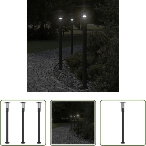 vidaXL Iluminación exterior -  Lámparas de suelo exterior 3 uds acero inoxidable negro 100 cm