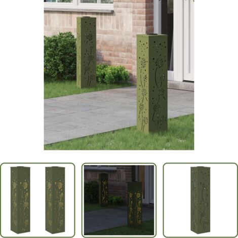 vidaXL Iluminación exterior -  Luz de camino LED solar con luces con batería 2 pcs Verde Oliva