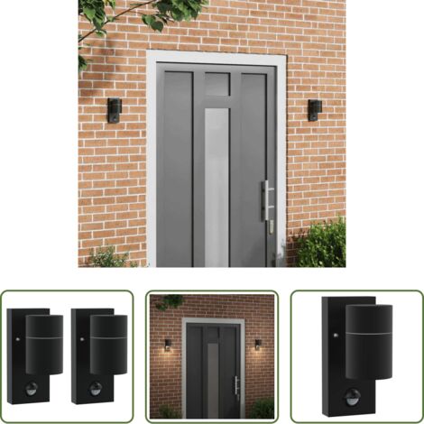 vidaXL Iluminación exterior -  Luz de pared exterior 2 pcs Negro 6,5 x 10,5 x 16 cm