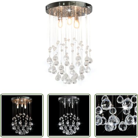 vidaXL Iluminación interior -  Lámpara de techo con cristales plateado esférica 3 bombillas G9