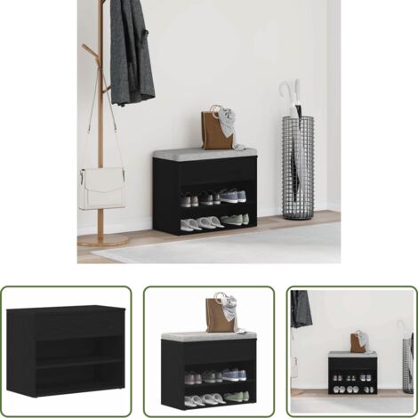 vidaXL Ingresso casa -  Panca per scarpe Rovere Nero 60 x 30 x 45 cm Legno multistrato