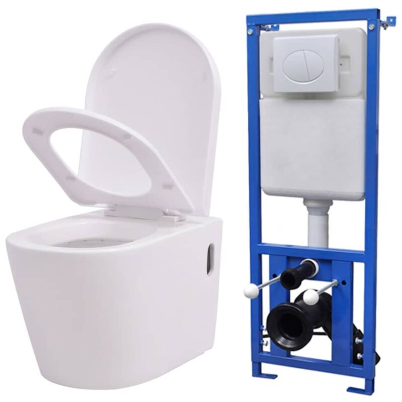 

Inodoro de Pared con Cisterna Oculta Cerámica Blanco - Blanco - Vidaxl