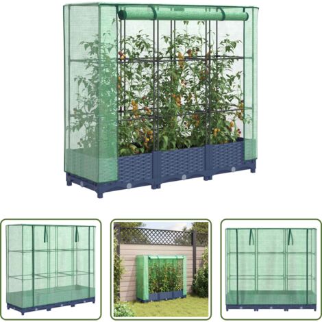 vidaXL Invernadero -  Jardinera elevada con cubierta de invernadero aspecto ratán 120x40x123 cm