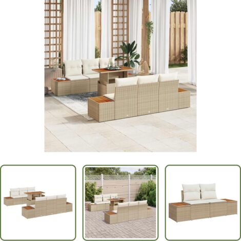 vidaXL Jardín -  Conjunto de sofá de jardín 7 pcs Beige Poliratán
