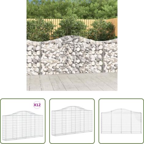 vidaXL Jardín decorativo -  Cestas de gaviones 12 uds forma arco hierro 200x30x100/120 cm