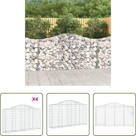 vidaXL Jardín decorativo -  Cestas de gaviones 4 uds forma de arco hierro 200x30x100/120 cm
