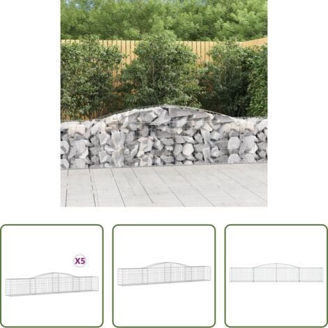 vidaXL Jardín decorativo -  Cestas de gaviones 5 uds forma de arco hierro 400x50x60/80 cm