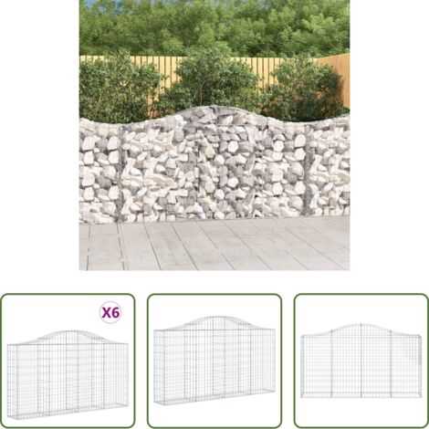 vidaXL Jardín decorativo -  Cestas de gaviones 6 uds forma de arco hierro 200x30x100/120 cm