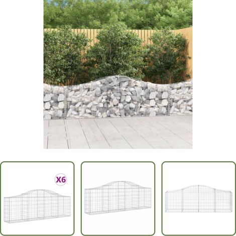 vidaXL Jardín decorativo -  Cestas de gaviones 6 uds forma de arco hierro 200x30x60/80 cm