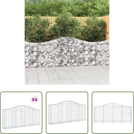 vidaXL Jardín decorativo -  Cestas de gaviones 6 uds forma de arco hierro 200x30x80/100 cm