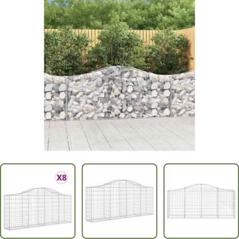 vidaXL Jardín decorativo -  Cestas de gaviones 8 uds forma de arco hierro 200x30x80/100 cm