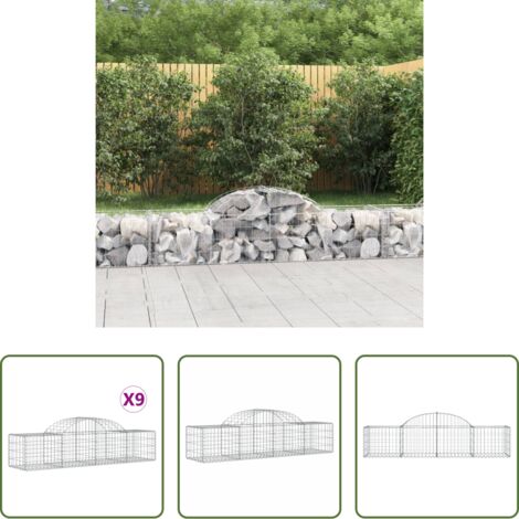 vidaXL Jardín decorativo -  Cestas de gaviones 9 uds forma de arco hierro 200x50x40/60 cm