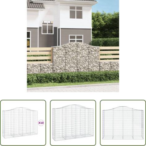 vidaXL Jardín decorativo -  Cestas gaviones 10 uds forma de arco hierro 200x50x140/160 cm