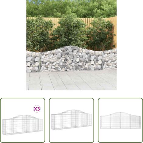 vidaXL Jardín decorativo -  Cestas gaviones 3 uds forma de arco hierro 200x30x60/80 cm