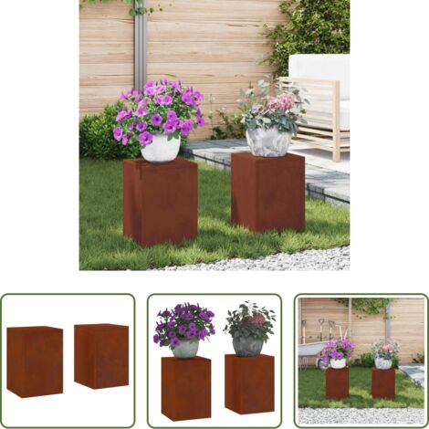 vidaXL Jardín exterior -  Soporte de plantas 2 pcs Oxidado 24 x 24 x 35 cm