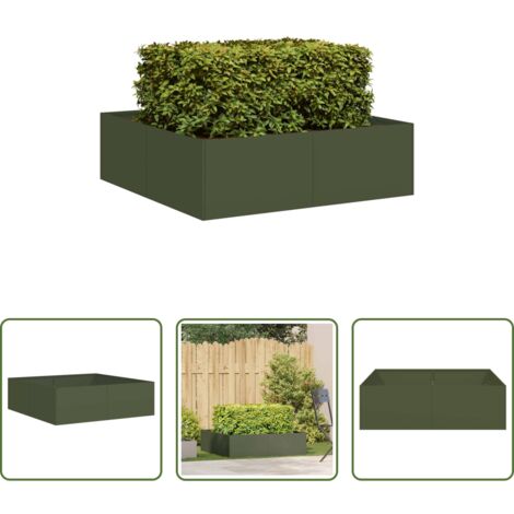 vidaXL Jardin -  Jardinière vert olive 100x100x30 cm acier
