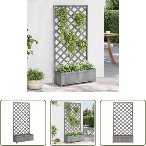 vidaXL Jardinera con celosía -  Jardinera con enrejado madera maciza de abeto gris