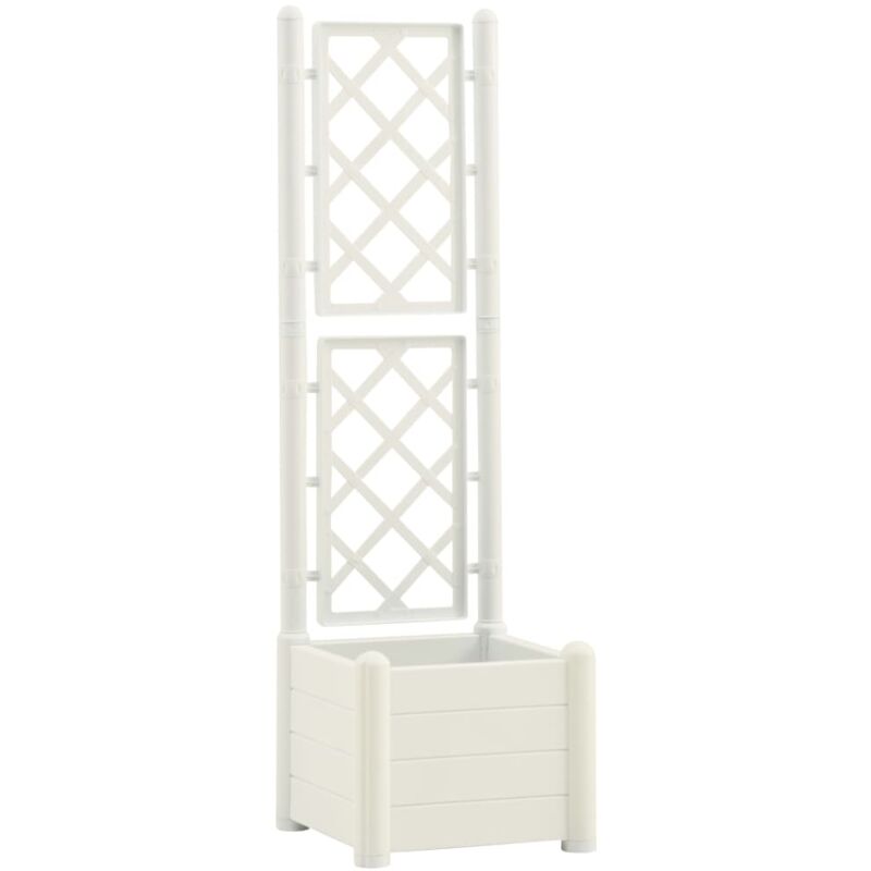

vidaXL Jardinera con enrejado PP blanco 43x43x142 cm - Blanco