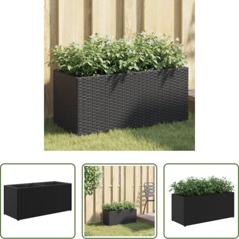 vidaXL Jardinera con macetas -  Jardinera de jardín con 2 maceteros ratán PE negro 72x30x32 cm