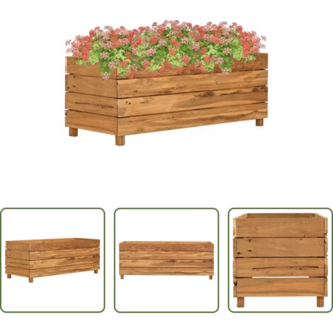 vidaXL Jardinera con patas -  Arriate elevado madera de teca reciclada y acero 100x40x38 cm