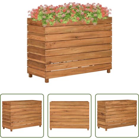 vidaXL Jardinera con rejilla -  Arriate elevado madera de teca reciclada y acero 100x40x72 cm