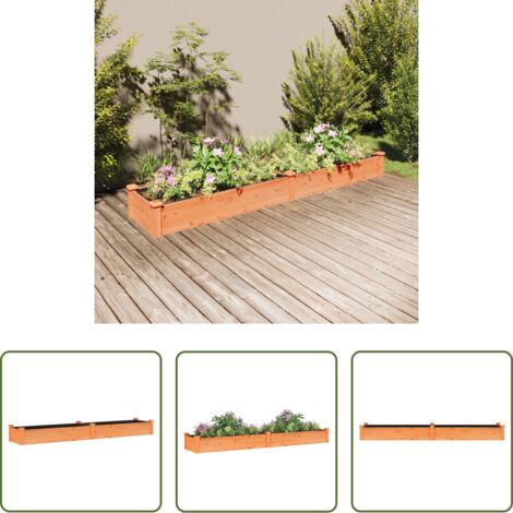 vidaXL Jardinera de abeto -  Jardinera arriate con forro madera abeto marrón 240x45x25 cm